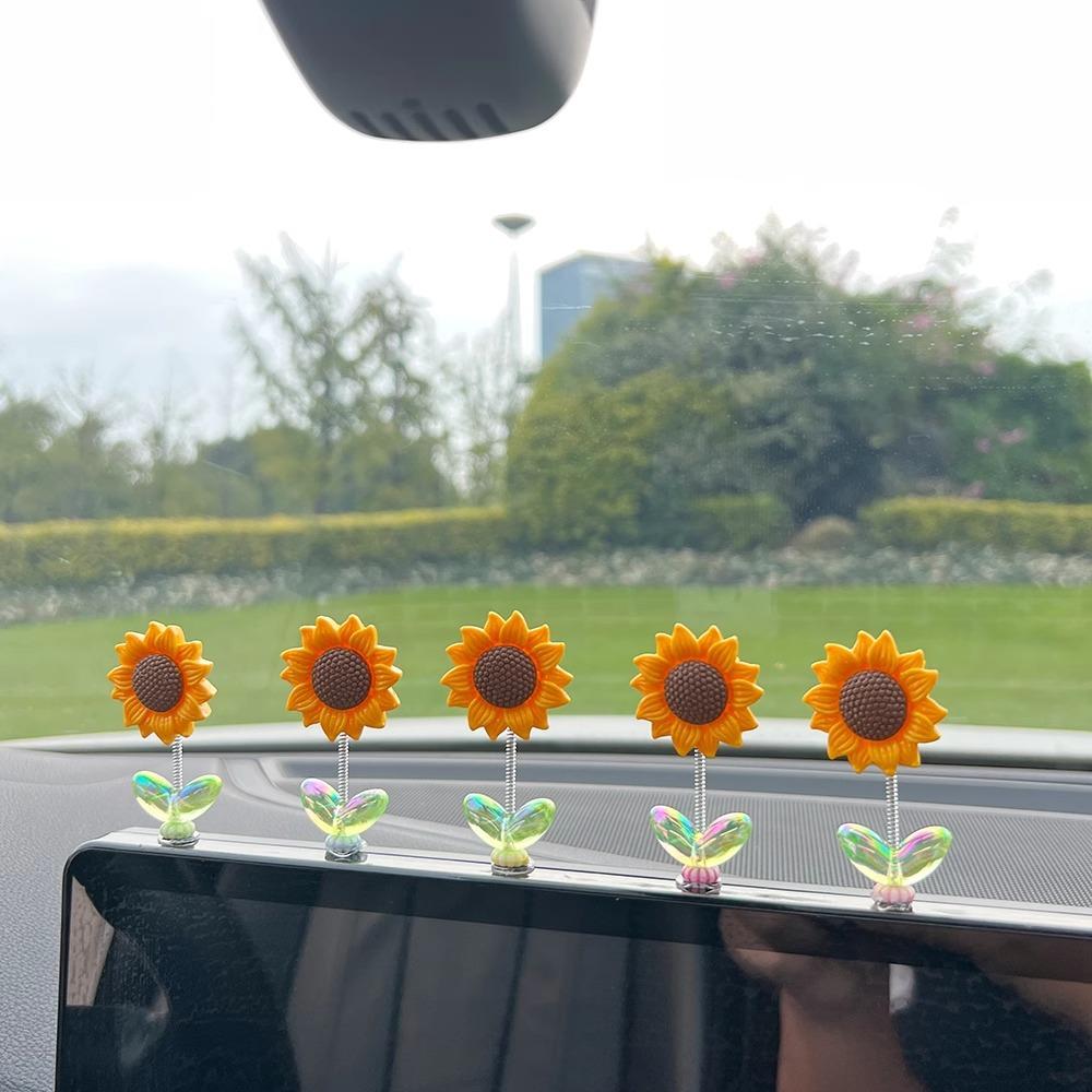 Sunflower Design Car Ornament, 5pcs Cute Car Dashboard Decoration, Car Interior Decoration Accessories for Women & Girls, Girly Car Accessories, Car Trinkets, Automotive Decoration