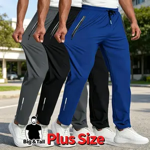 3PC Plus Size Men's Sports Pants, Breathable and High Elasticity with Multiple Zippered Pockets, Drawstring Waistband Design, Suitable for Outdoor Running, Gym, Casual Wear in Men's Clothing