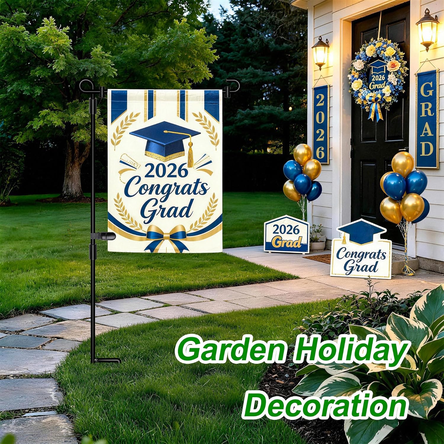 Garden Flag Stand, Garden Flag Holder Pole Metal -Coated Weather-Proof  with Graden Flag Clip and Spring Stoppers Without Flag Garden Decorations
