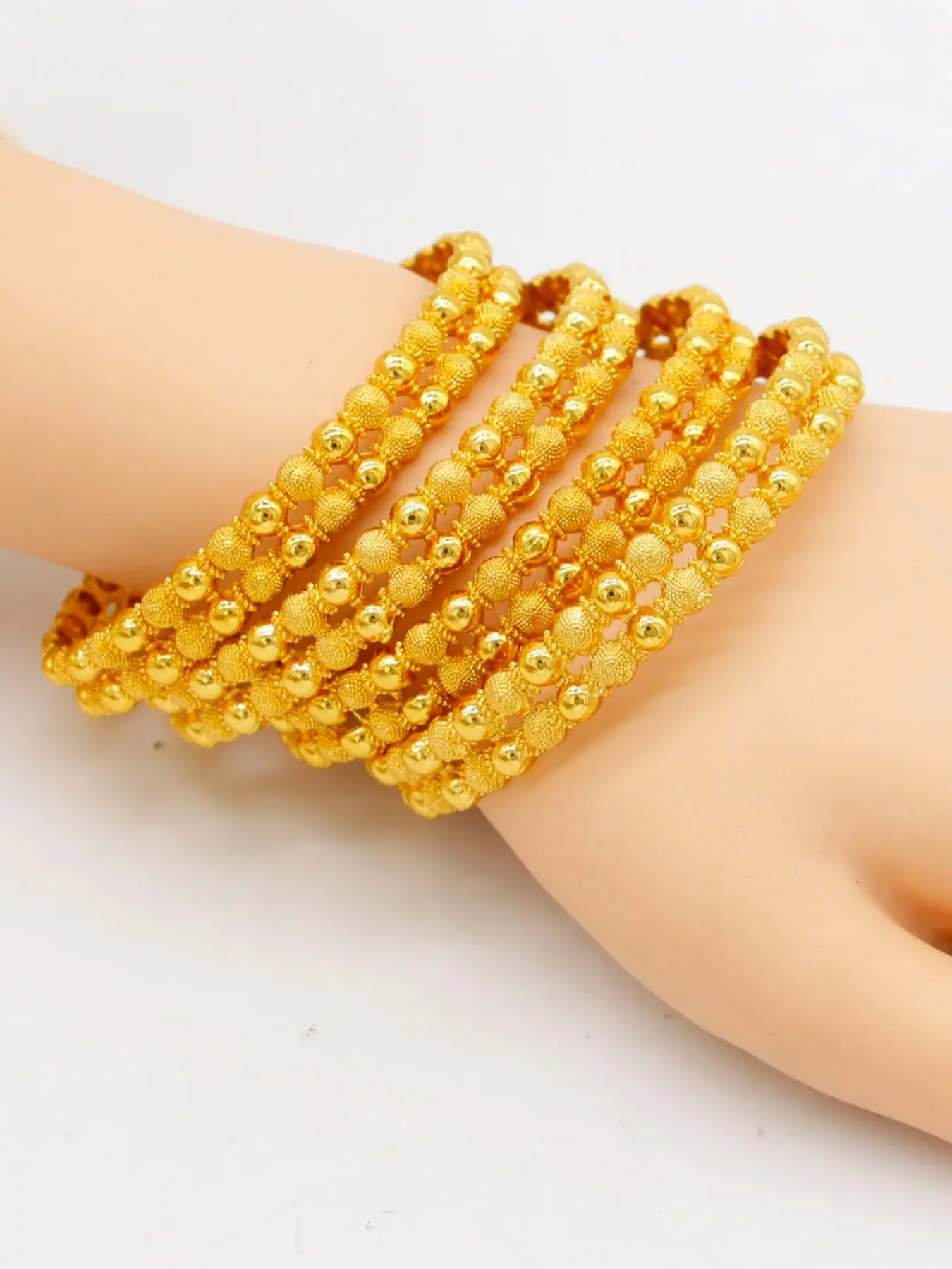 4pcs Luxury Beaded Bracelets, Dual Row Design, Matte Finish, Layered or Single Wear, Elegant Jewelry Set