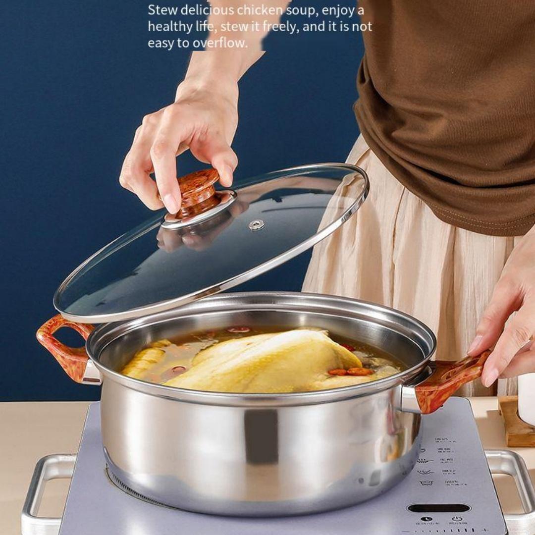 6pc Stainless Steel Multi-Function Cookware Set, Durable Easy Clean Non-Stick Pot, Soup Pot, Milk Pot, Fry Pan, Water Kettle Suitable for restaurant and home kitchens