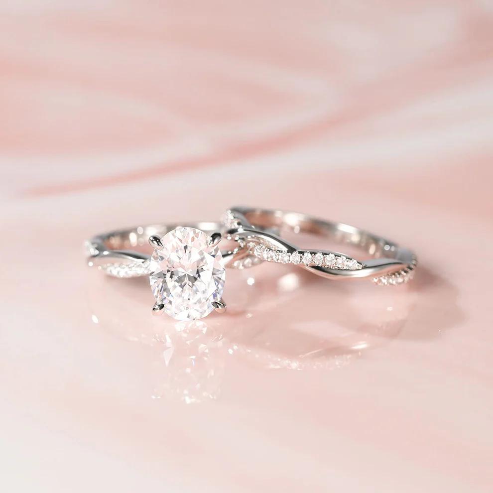 EAMTI 3CT 925 Sterling Silver Bridal Ring Sets Oval Cut Cubic Zirconia Engagement Rings Promise Rings for her Wedding Bands for Women