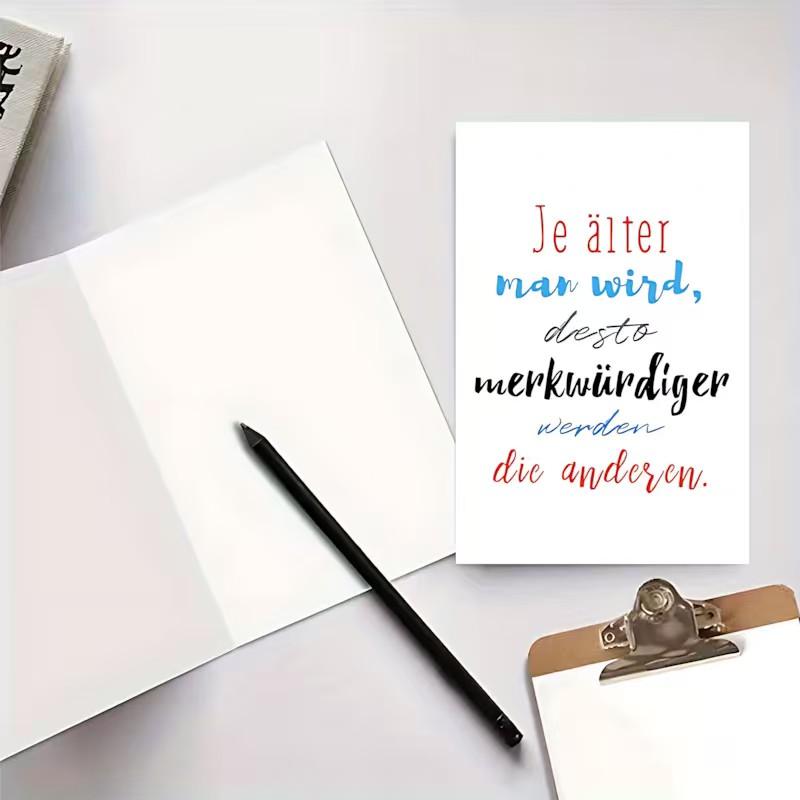 1/3/7pcs  Funny German Birthday Card "Je älter man wird, desto merkwürdiger werden die anderen" Humorous Greeting Card with Red Envelope, Perfect Funny Gift for Friends, Colleagues, Family on Birthday, Blank Inside for Personal Message