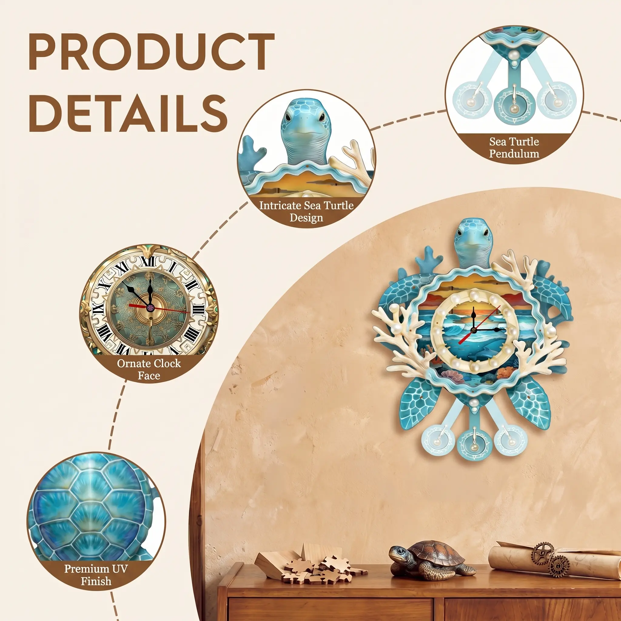Turtle Adult 3D Wooden Puzzle Wall Clock, DIY Laser Cut Assembly Kit, Home Decor Gift, Unique Family Wall Clock, Men's Birthday Present
