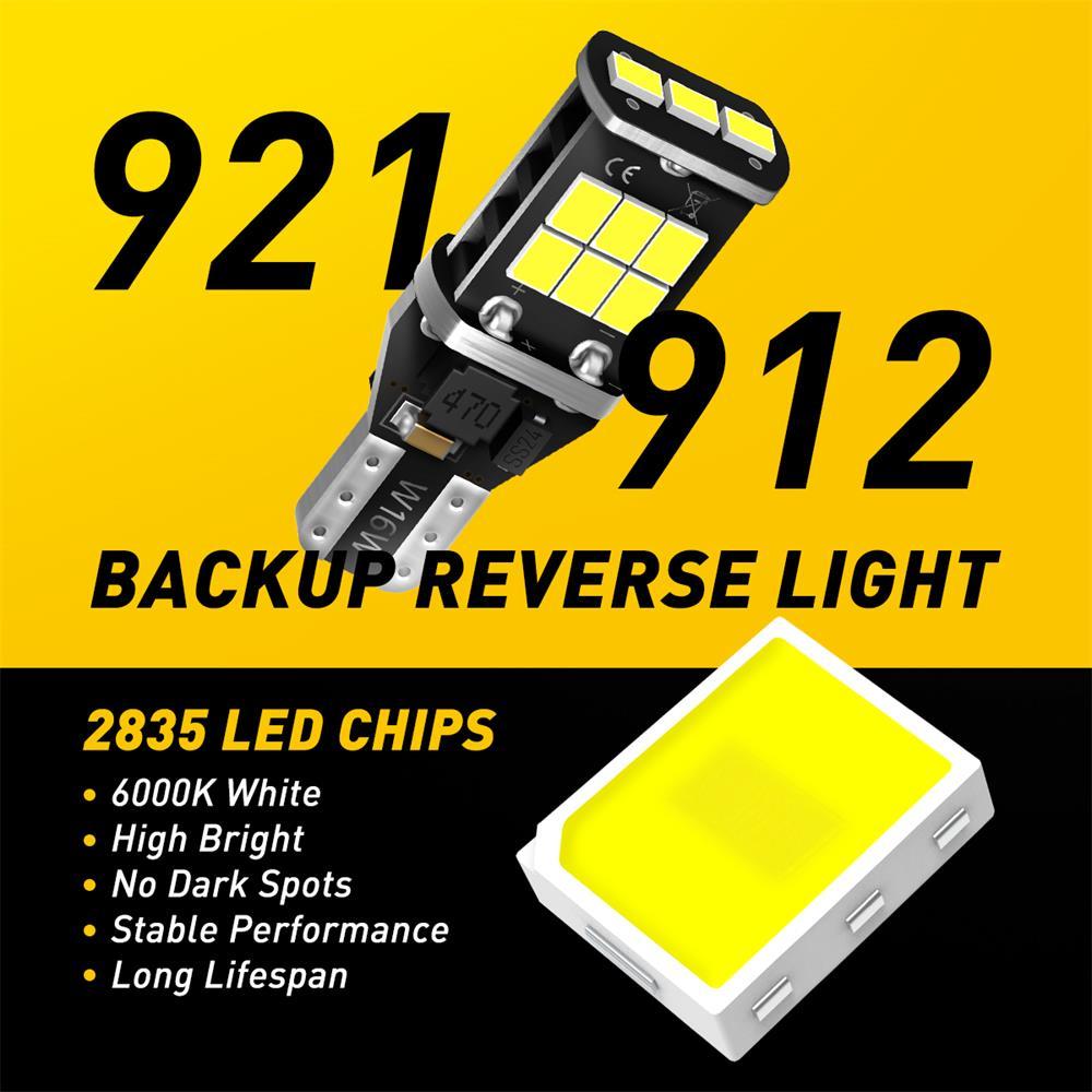 AUXITO 912 921 LED Bulb for Backup Light Reverse Lights High Power 2835 15-SMD Chipsets Error Free T15 906 922 W16W Bulbs, 6000K White Daytime Running Lights (Upgraded, Pack of 2)