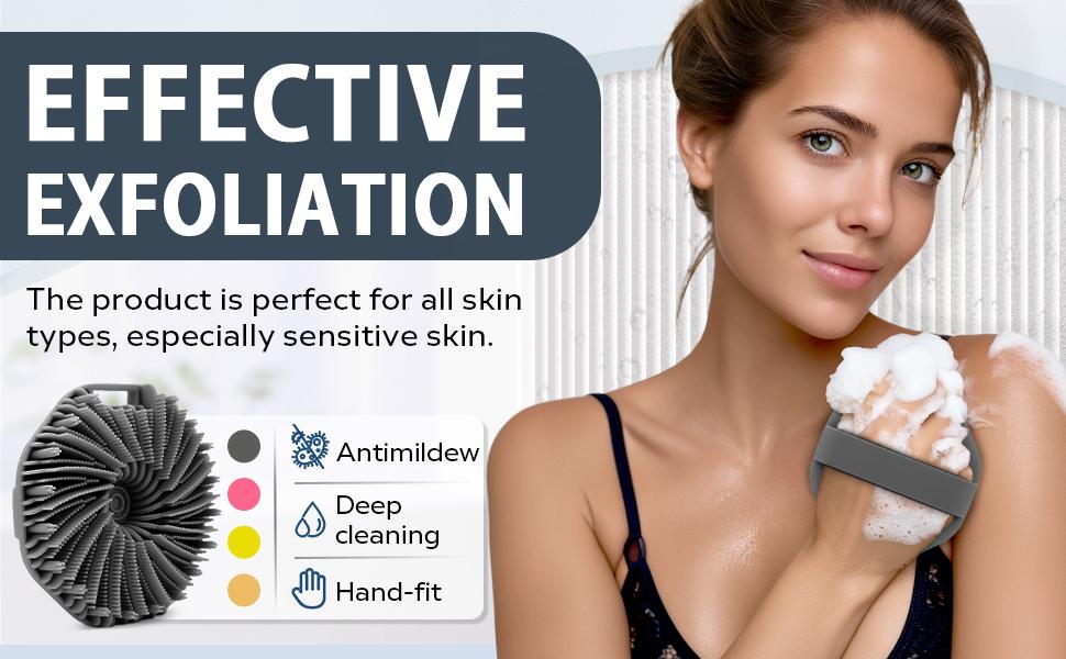 Silicone Body Scrubber，Exfoliating Body Scrubbers for use in Shower,Gentle Exfoliating and Lather Well，Silicone Body Brush for Showering and Anti-Slippery Handles for All Skin Types