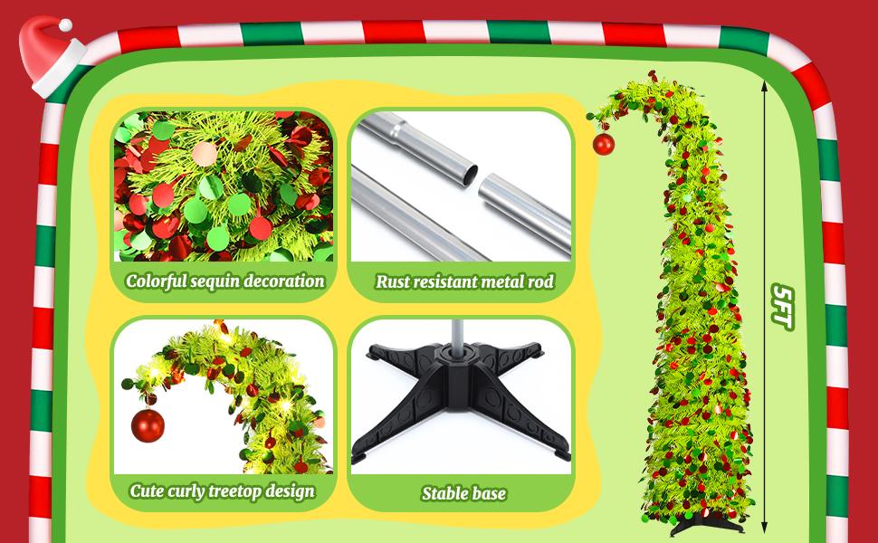 Christmas Clearance Sale 5Ft Whimsical Pop up Christmas Tree Pre Lit Christmas Tree with Lights or Wooden Ornaments Bendable Collapsible Artificial Viral Christmas Tree for Holiday Party Home Office Xmas Tree Outdoor Christmas Decorations Xmas Gift