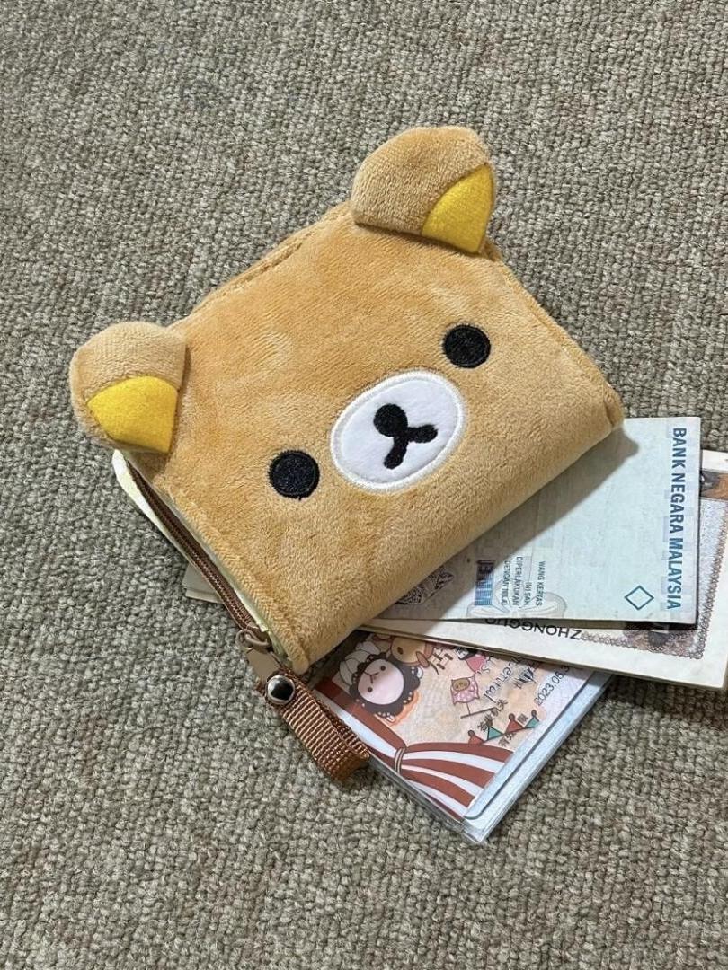 Japanese Cartoon Cute Teddy Bear Classic Zero Wallet Short Card Bag Portable Wallet Anime Plush Storage Bag New Year'S Gift