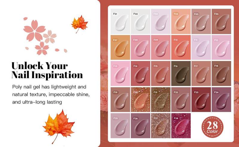 JEWHITENY 28pcs Poly Nail Extension Gel Kit Nude Pink Brown Orange Rose Red Glitter Poly Gel Nail Kit With Lamp Starter Kit All In One Kit With Base Top Coat Beginner DIY at Home