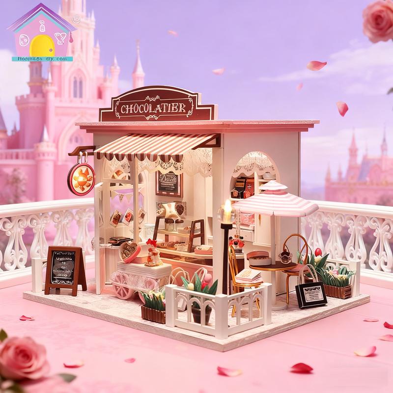 Miniature House Kit, Beginner Mini Toy House, Scale Model Building Craft Set, Ideal Gift for Birthday Easter Christmas, Coffee Shop Theme