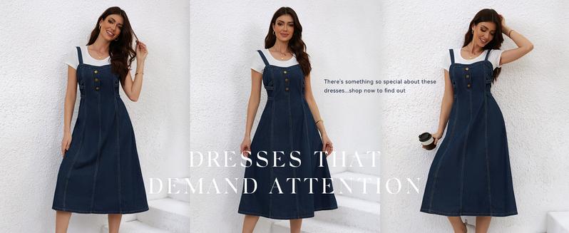 CHARTOU Women's Summer Strap Long Dress Elegant Strap Back Smoked A-line Long Dress Cowboy Dress