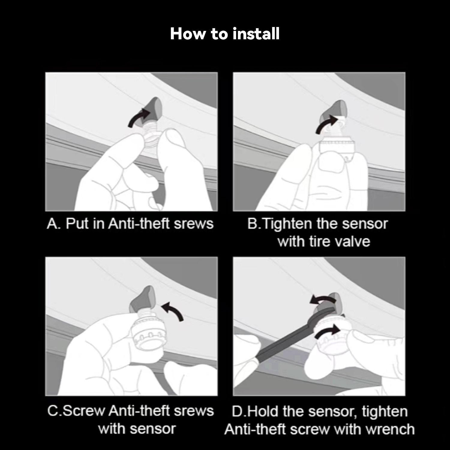 4 Wheel Tire Pressure Monitoring System, Wireless Tpms Sensor Kit, Includes 4 Sensors & Tools, Ideal for Car Maintenance