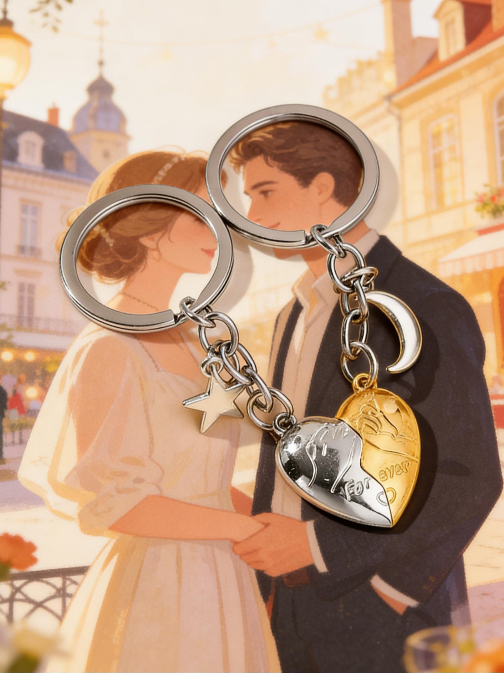 Magnetic Heart Keychain - Forever Love Star and Moon Keychain Perfect Gift for couples and family