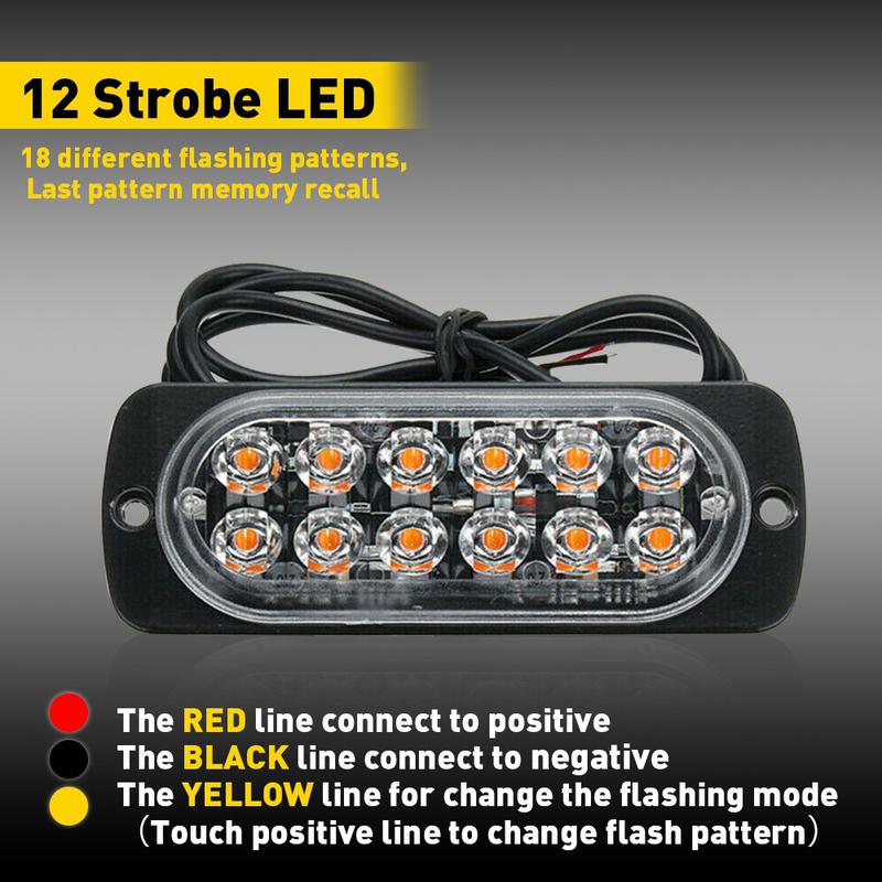 4-Pack 12 LED Amber/White Strobe Lights Vehicles Trucks Emergency Strobe Lights Kit 12V -24V Warning Hazard Flash Strobe Lights Bar Grill Grille Surface Mount Super Bright Waterproof, Amber/White