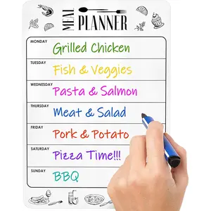A4 (8.5x12 Inch) Dry Erase Magnetic Weekly Meal Planner, Magnetic Menu White Board for Refrigerator, Dinner Menu Planning Magnet Board for Fridge