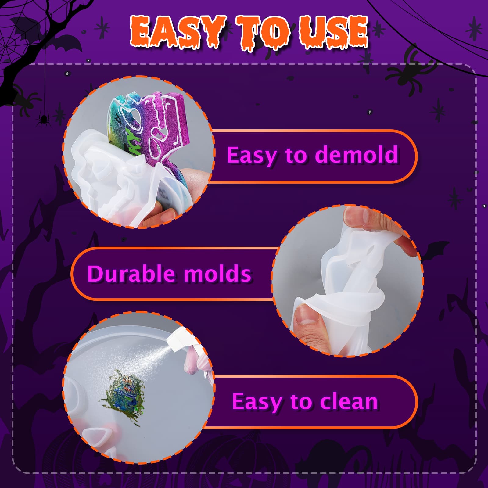 4 Pcs Skull Coaster Resin Molds, Coaster Silicone Molds with Holder, Halloween Coaster Molds for Epoxy Resin, Skull Coasters Decoration for Festival, Ideal Gifts for Crafter and Artist - LET'S RESIN