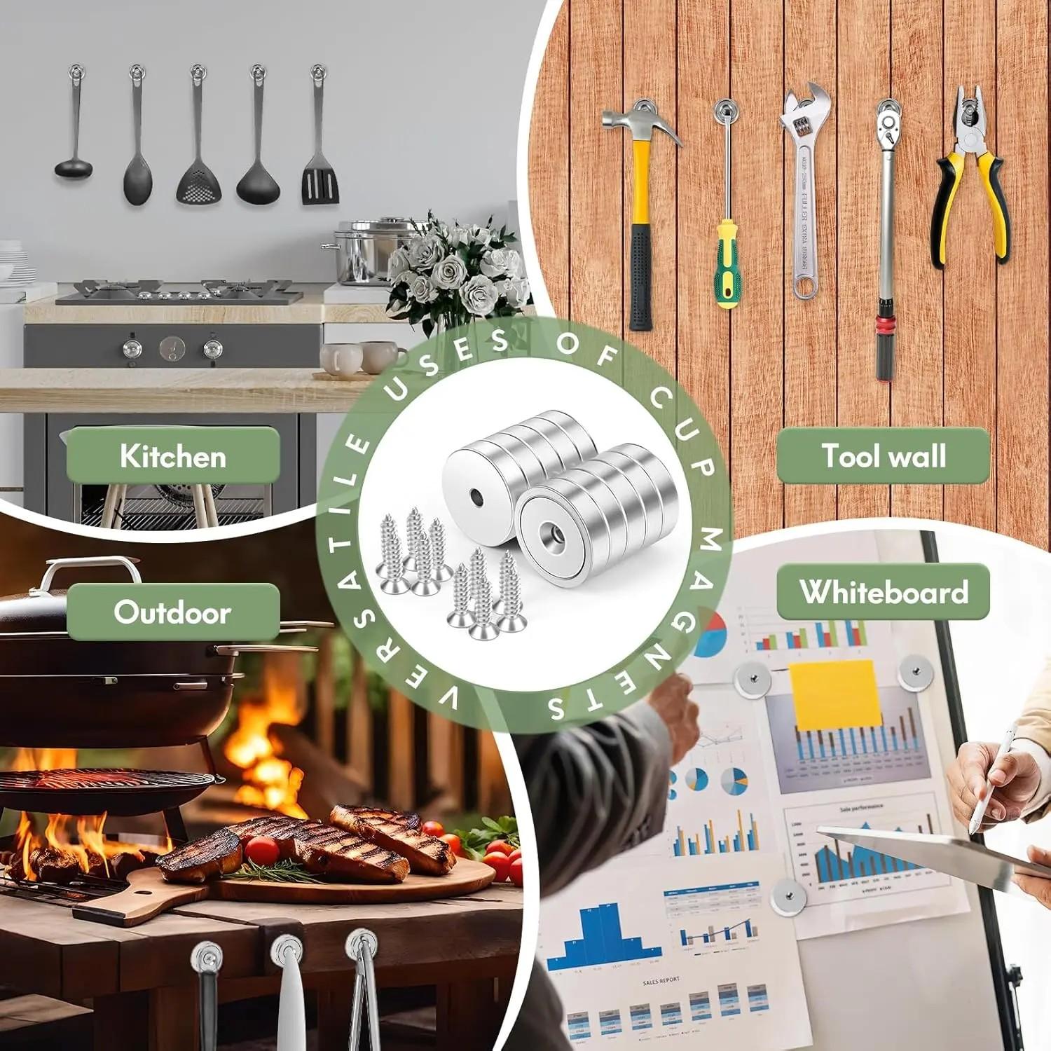 8/16/32pcs Rare Earth Magnets, 0.63 Inch Discs with Screws, 20lb Load Capacity, DIY Woodworking, Kitchen Organization, Metal Accessories