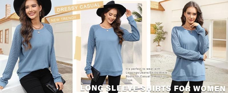 WIHOLL Sweatshirts for Women Crewneck Cable Knit Sleeve Sweaters Lightweight Fashion 2025