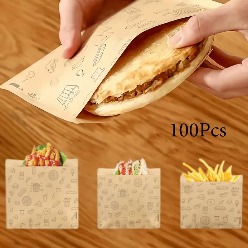 Kraft Paper Sandwich Bags, Oil-Resistant Disposable Food Bags for Hamburgers, Desserts, Fried Chicken, Leak-Proof Snack Packaging for Parties, Catering, Mobile Vendors, Weddings, Birthdays, Back-To-School Season