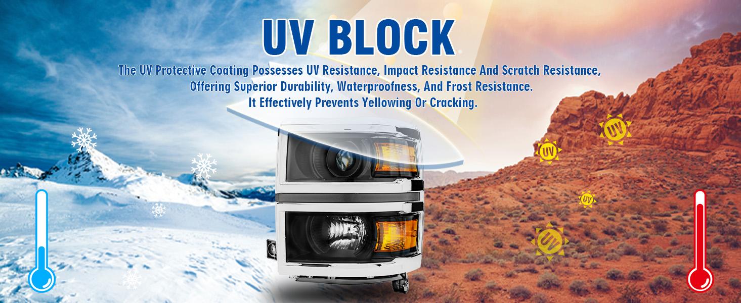 Halogen Porjector Headlights Assembly for 2014 2015 Chevy Silverado 1500 Pickup Truck, OE Style Pair Set Front Headlamps with High/Low Beam Bulbs, Chrome Trim+Black Housing+Amber Reflector