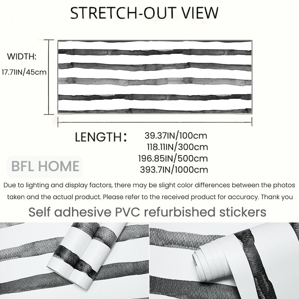1 roll of black striped self-adhesive paper, featuring a minimalist and trendy style, available in multiple lengths, easy to peel and stick, easy to clean, suitable for decorating walls and furniture surfaces.