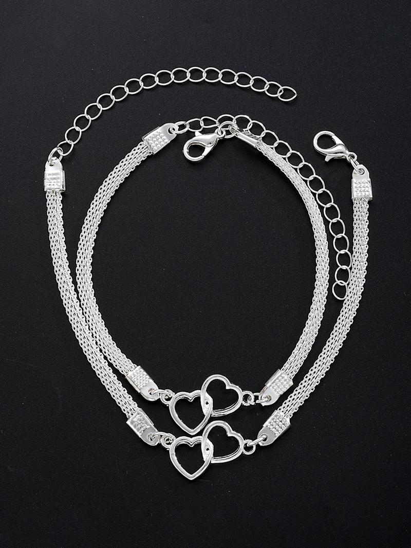 Vintage Heart Linked Bracelet Anklet Set, Creative Fashion Simple Versatile Jewelry for Women, Daily Party Personalized Accessories