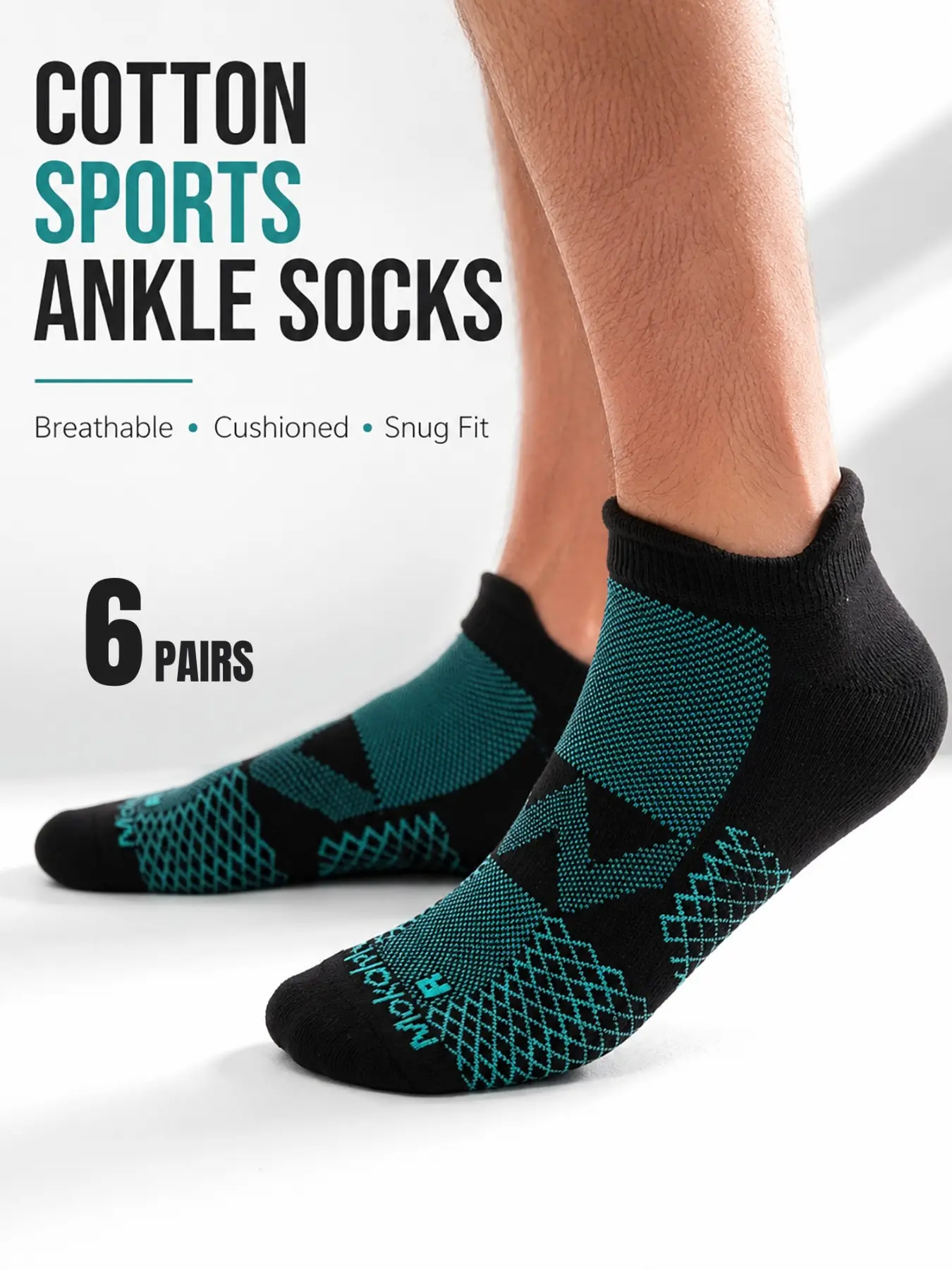 Men's Cotton Sport Socks, Cushioned Breathable Mesh Ankle Socks, 3D Cut No Bone Reinforced Toe Heel, Running Fitness Commute Socks