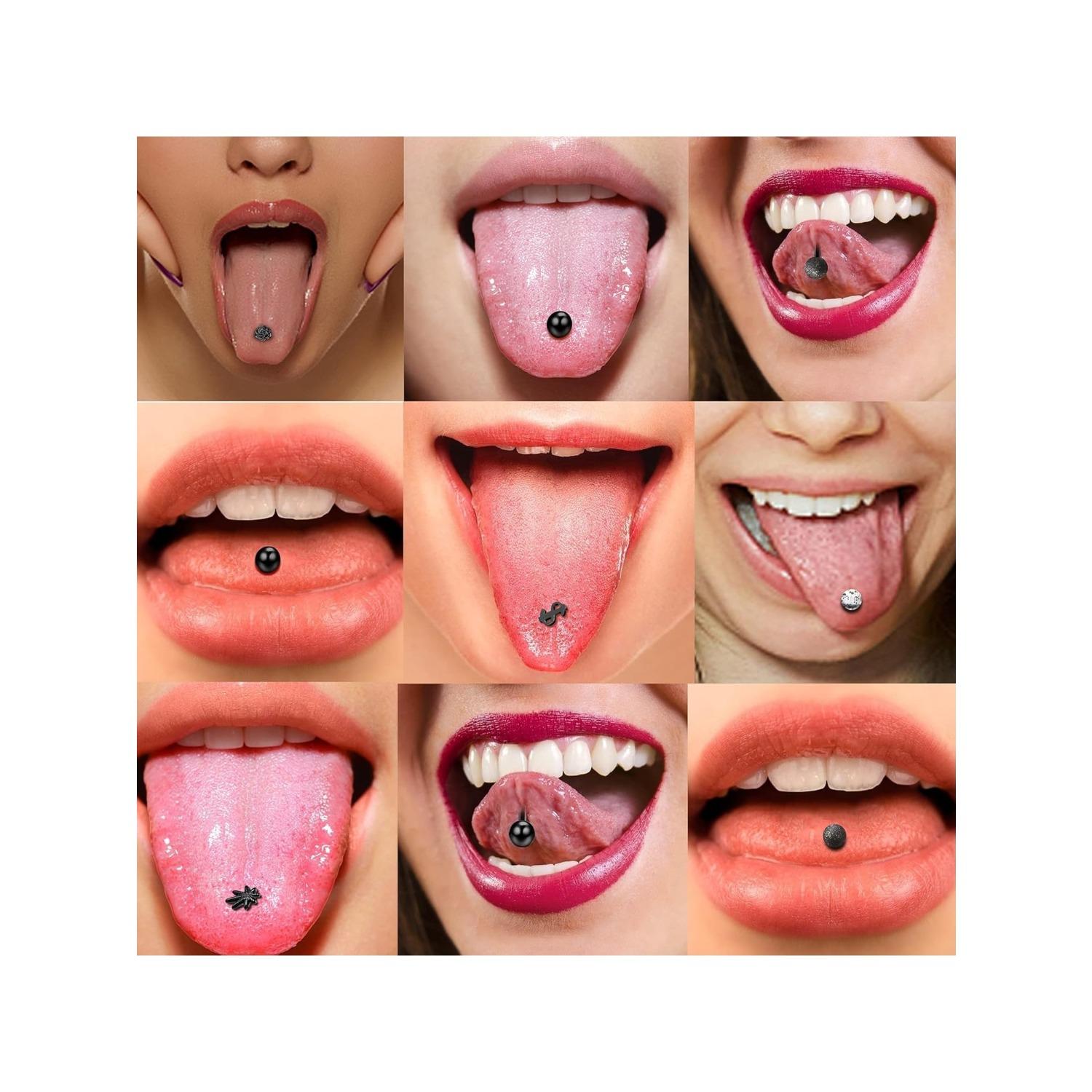 20Pcs 14G Tongue Rings for Women Men 316L Stainless Steel Skull Heart Tongue Piercing Jewelry