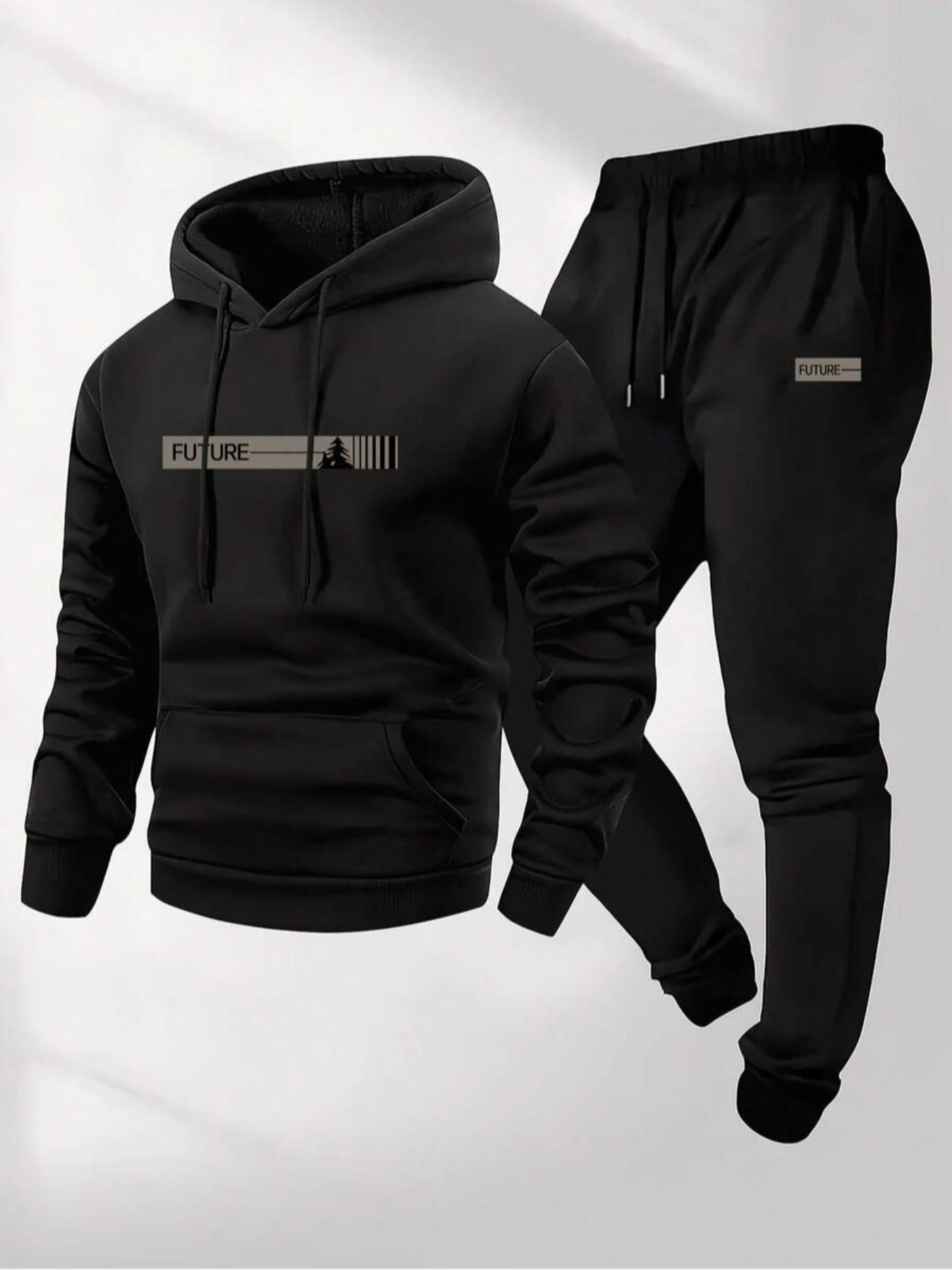 TikTok Trending Streetwear Set, Black Hoodie Long Sleeves & Pants with "Future" Graphic Print, Perfect for Black Friday & Cyber Monday Deals, Ideal for Casual Outfits During TikTok Shop Black Friday Sales and Christmas Gift Ideas