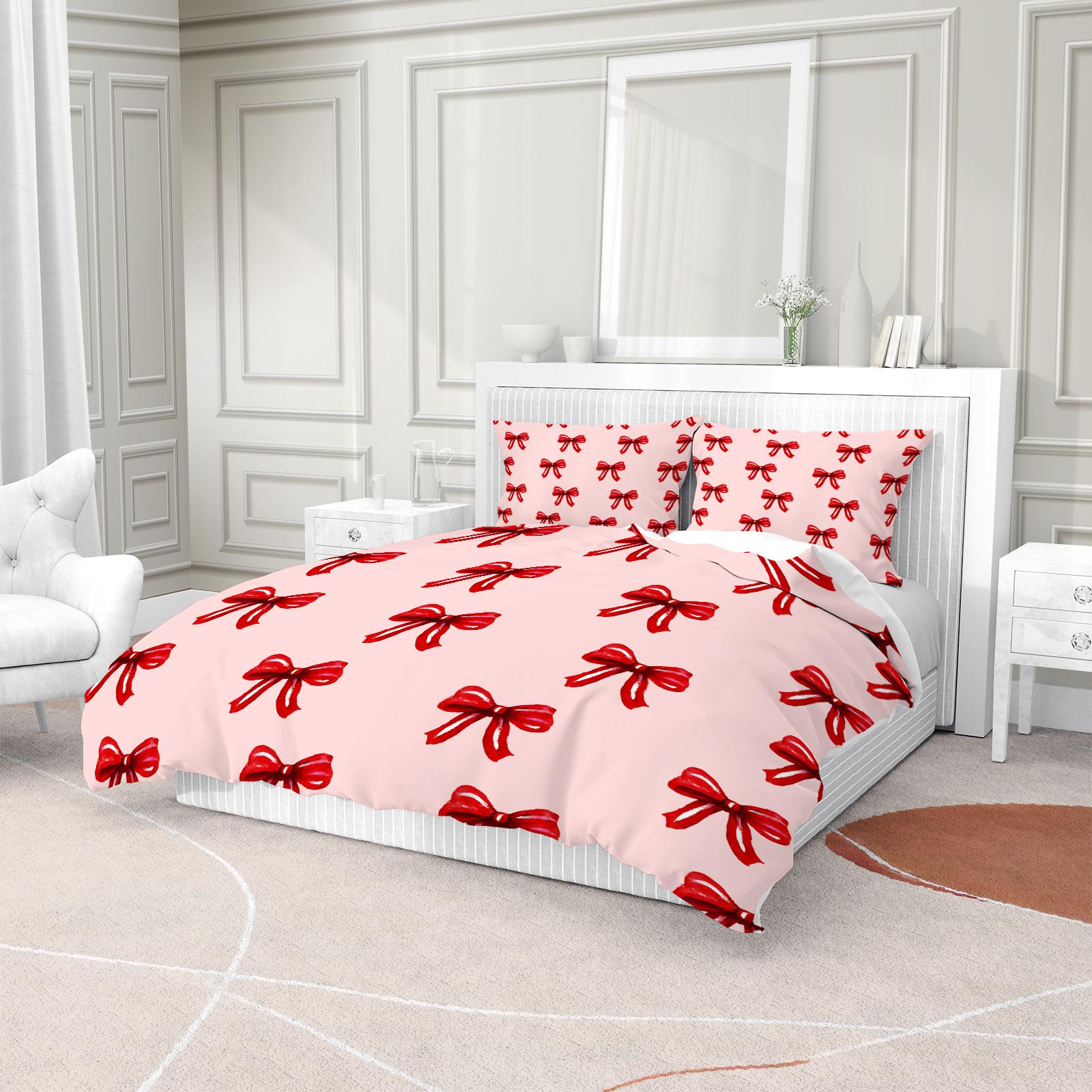 2/3Pcs Cute Bow Knot Duvet Cover Set, Pastel Ribbon Bedding for Bedroom, Warm Gift for Teen Girls and Women, Filling Not Included
