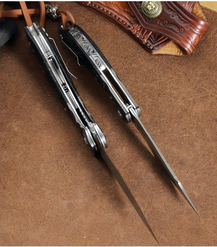 ALVELY Men's Tactical EDC Pocket Knife, Handmade Damascus Steel Folding Pocket Knife with Leather Case, Liner Lock and Charcoal Handle, Pocket Clip, Mountaineering Travel Camping Knife, Rescue Adventure Outdoor Suitable for Carrying