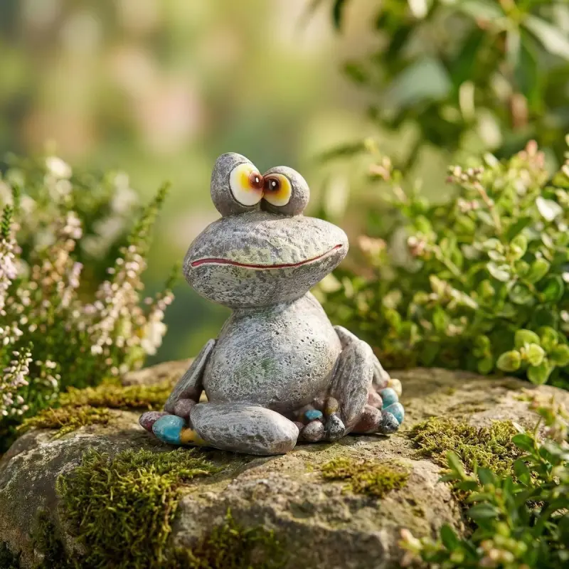 Funny Frog Resin Sculpture, Slanted Face and Eyes, Garden Decor, Animal Statue, Fun Frog Decoration for Lawn, Courtyard, and Garden