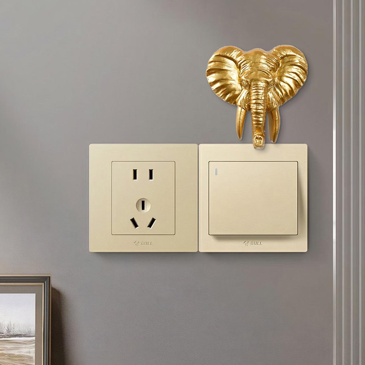 Resin Elephant Head Switch Decor Sticker, Lion Head Switch Decoration Craft, Indoor Wall Art, All Seasons Use