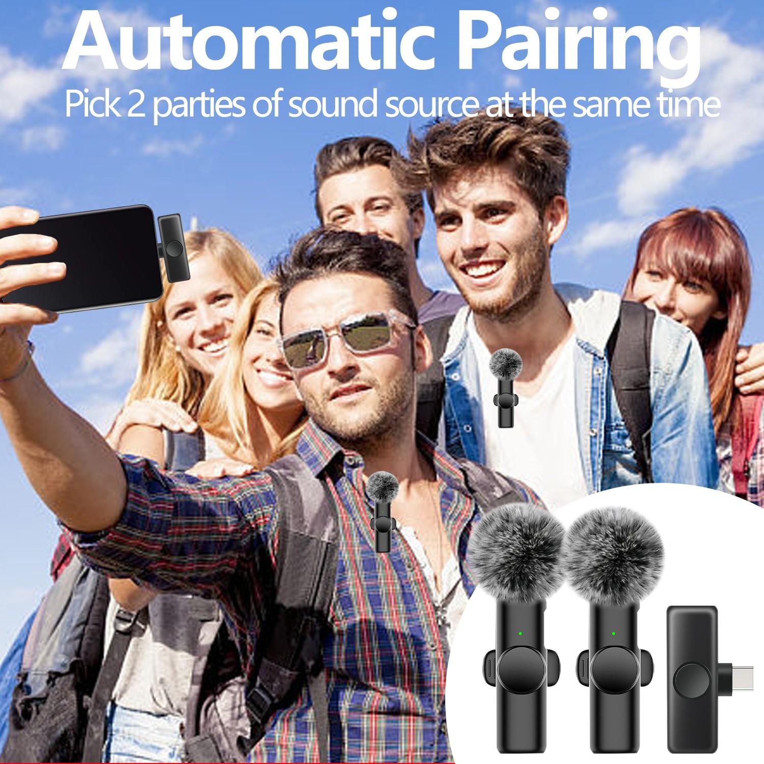 Wireless Lapel Microphone for iOS/Type-C, Plug-And-Play, High-Quality Sound, Smart Noise Reduction, Wireless Mic Receiver, Compatible with Android/iPhone/tablet, USB Rechargeable Mic