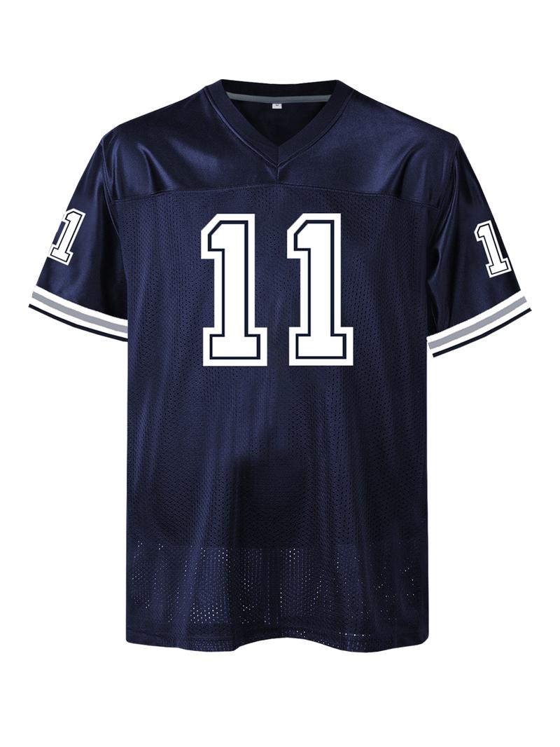 Men's American Football Jersey - Breathable Athletic Top, Embroidered, V-Neck, Short Sleeve, Loose Fit for Casual, Streetwear & Sports Activities