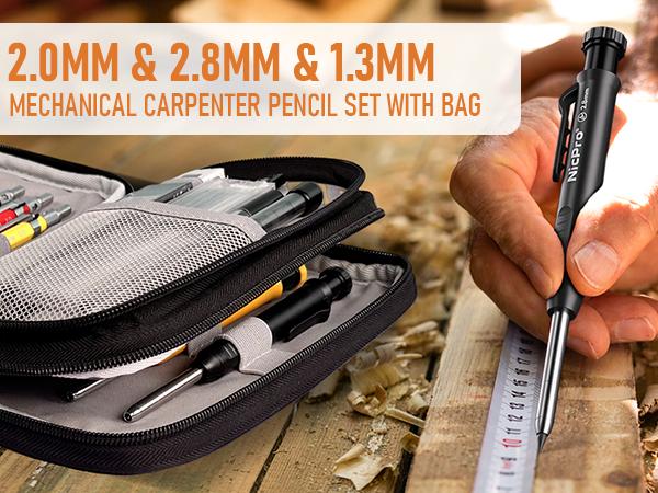 Nicpro 28 Pack Carpenter Pencil Set with Sharpener, Mechanical Carpenter Pencils with 127pack Refills and Carbide Scribe Tool, Heavy Duty Construction Pencils for Architect Woodworking-with Canvas Case, Carpentry