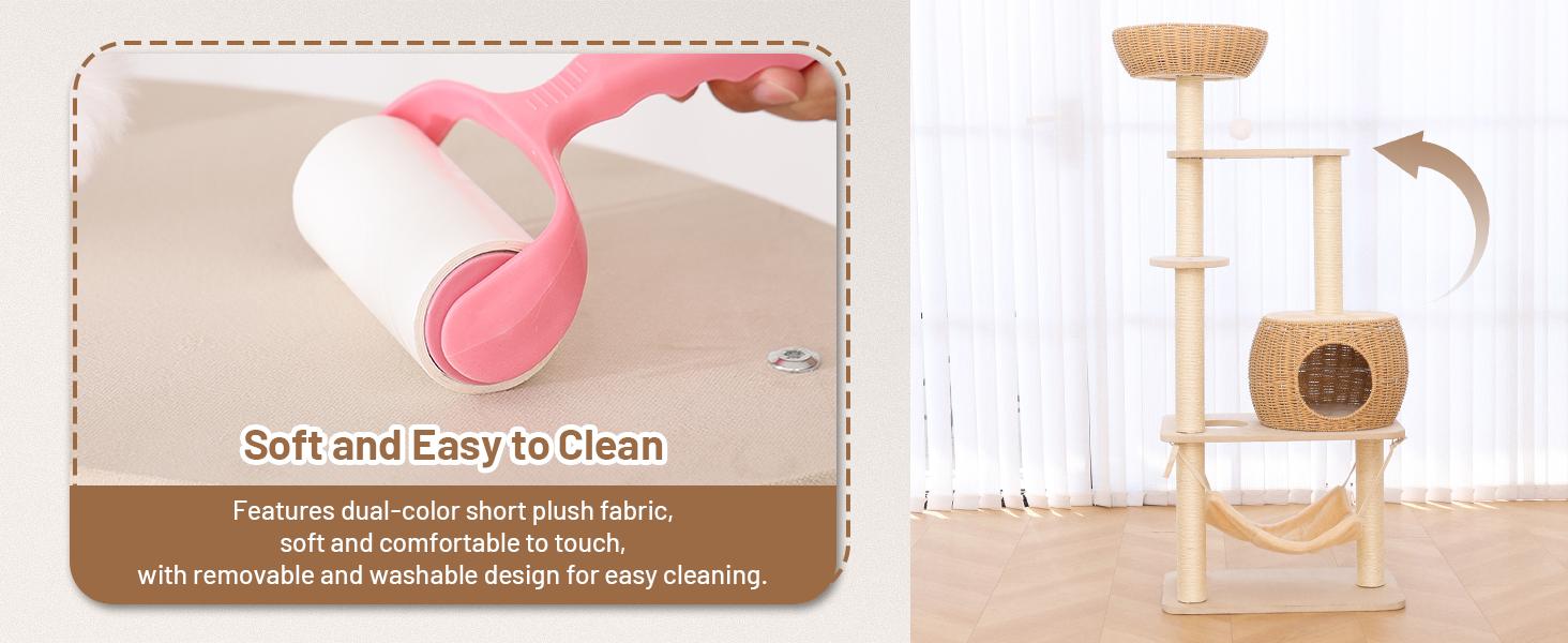 Multi - Level Rattan Cat Tree Tower with Scratching Posts & Lounging Areas for Indoor Cats