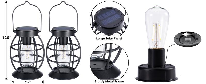 LeiDrail Hanging Solar Lanterns for Outdoor Decor, 2-Pack Metal LED Waterproof Lights LeiDrail Hanging Solar Lanterns for Outdoor Decor, 2-Pack Metal LED Waterproof Lights