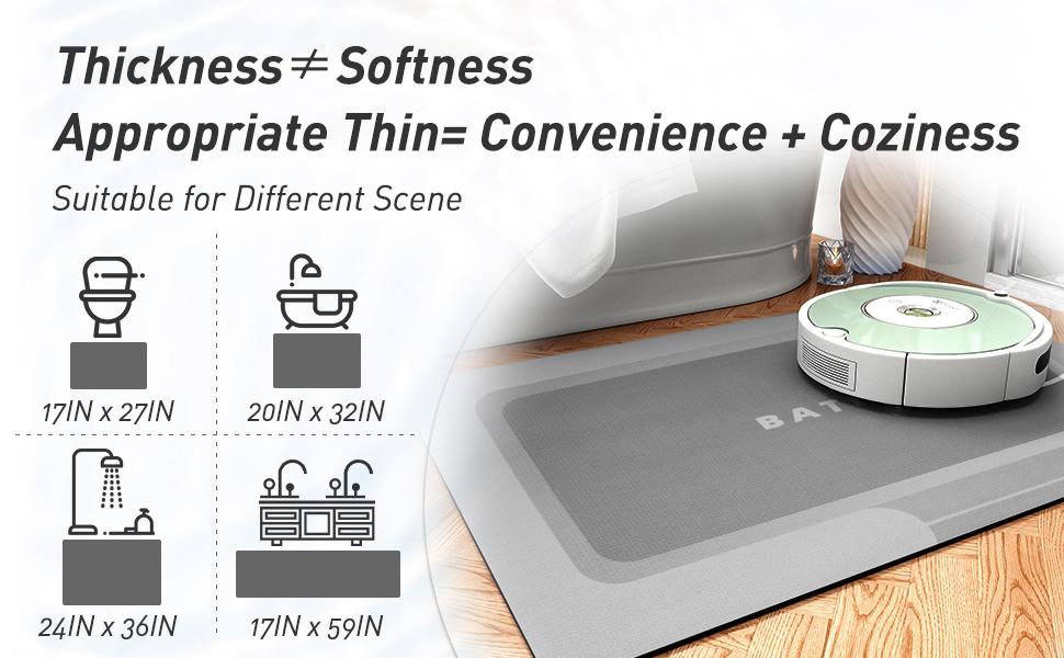 Super Absorbent Thin Bath Rug, Non Slip Quick Dry Stain Resistant Mat for Bathtub Vanity