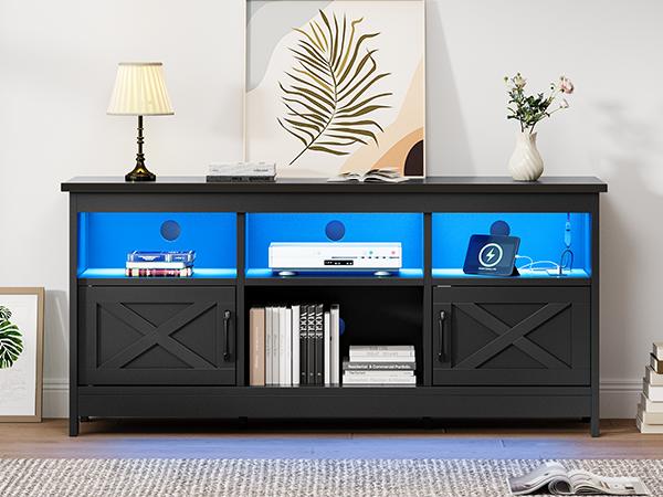 Yitahome Farmhouse TV Stand for TVs Up to 65 Inch, Entertainment Centre with Power Outlet, TV Shelf with Storage Cabinet, Television Stands for Living Room, Media Console, 59"
