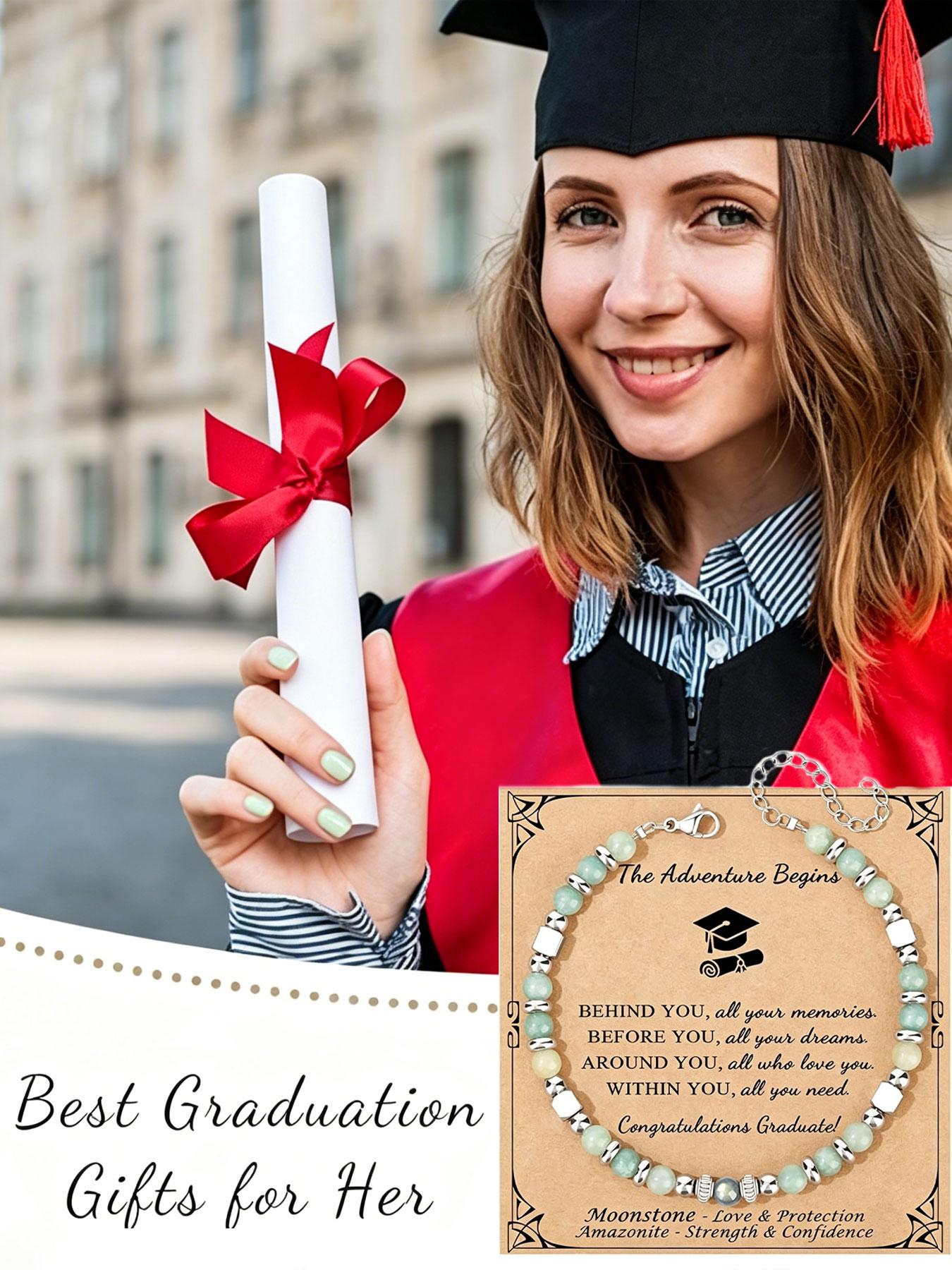 Colorful Imperial Jade Stainless Steel Bead Bracelet, a graduation gift for the Class of 2026, an inspirational graduation bracelet, suitable for both men and women, perfect for Mother's Day, birthdays, Christmas, Valentine's Day, and graduation.