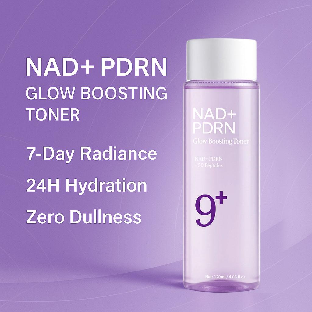 9+ NAD+ Salmon PDRN Glow Boosting Toner, NAD+PDRN+50 Peptides, Hydrating & Firming Toner for Wrinkles, Fine Lines & Dull Skin, Peptides & Salmon PDRN for Radiance, 4.06 fl.oz