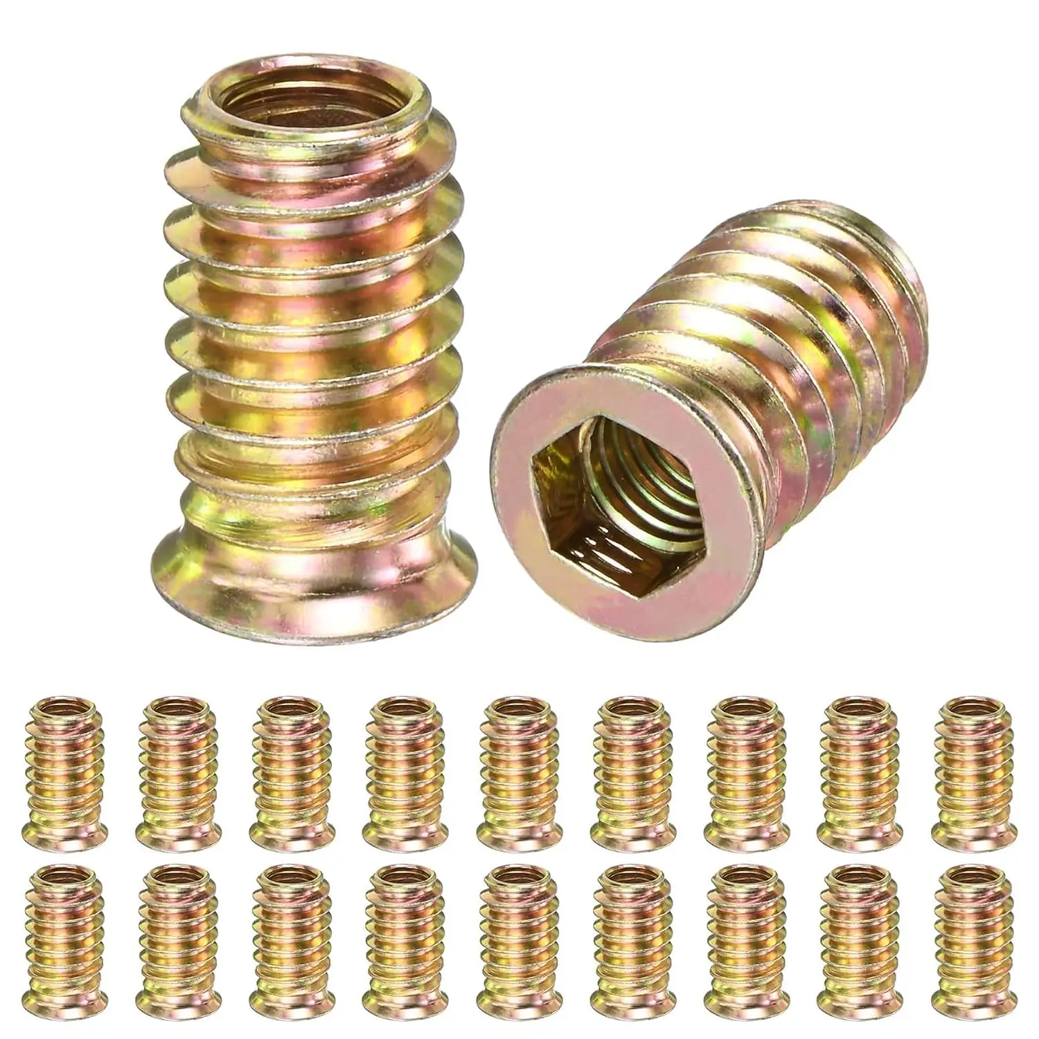 20 count M8x20mm Threaded Inserts for , Plastic & Metal – Hex Drive Screw in Nuts for Furniture, Zinc Plated Carbon Steel, Repair Stripped Holes in Extra Thick Boards (Includes Hex Wrench)