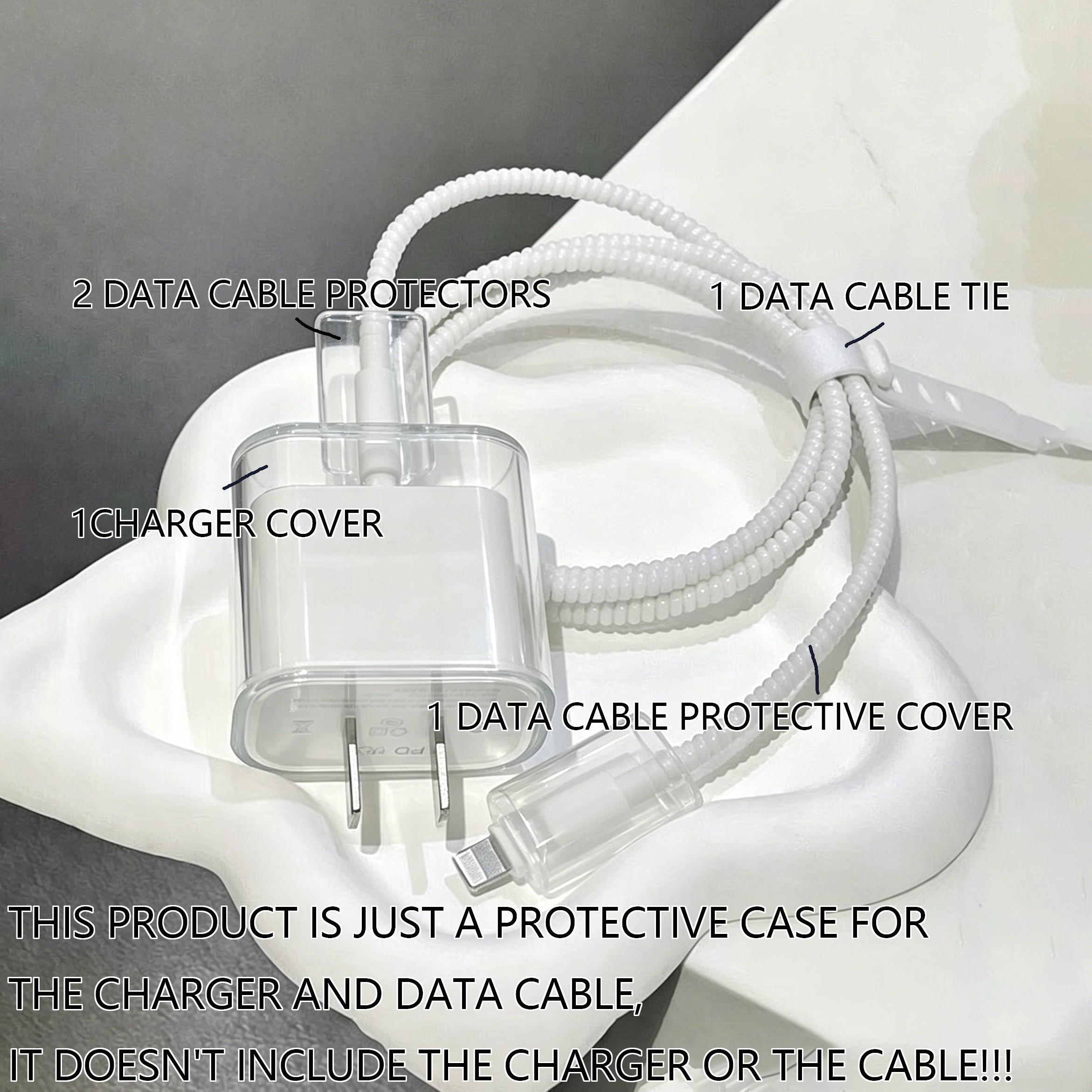 Cute Cat Charger Protection Set, Transparent Case with Paw Print Design, Spiral Cable Protector, iPhone 18w 20w PD Charging Accessories