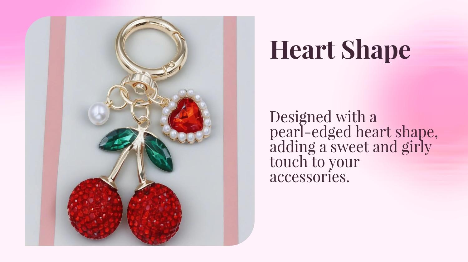 Full-Rhinestone Cherry Bag Charm Pearl-Edged Heart Spring-Clip Design Sweet & Girly Style Exquisite And Magnificent Instagram-Style Gentle Vibes For Bags, Keys, And Earphone Cases Bag Charms Accessory