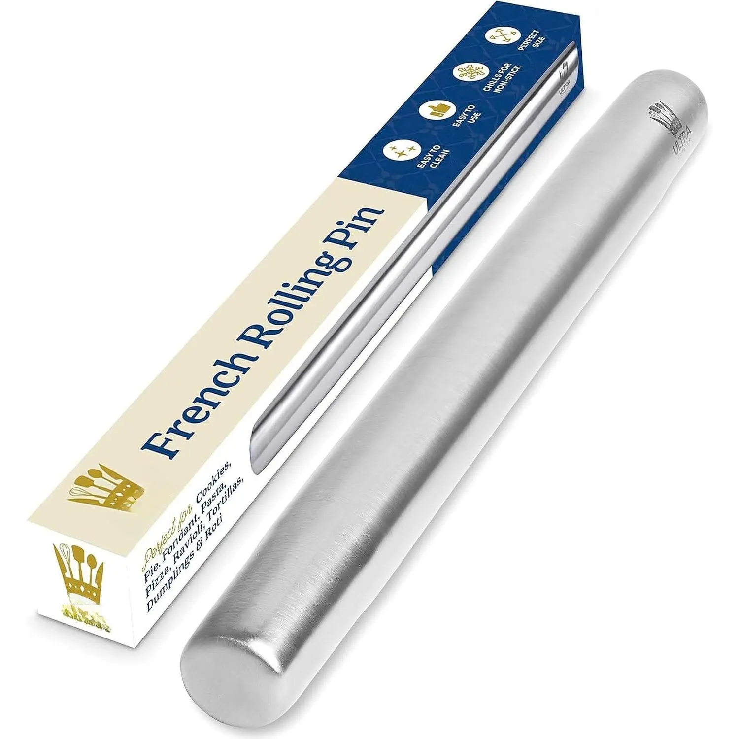 Rolling Pin for Baking –15.75-inch Large Roller Pin | Tapered Design Bread Roller Pin,  Stainless Steel, Dough Roller,  control, Easier Rolling and Baking