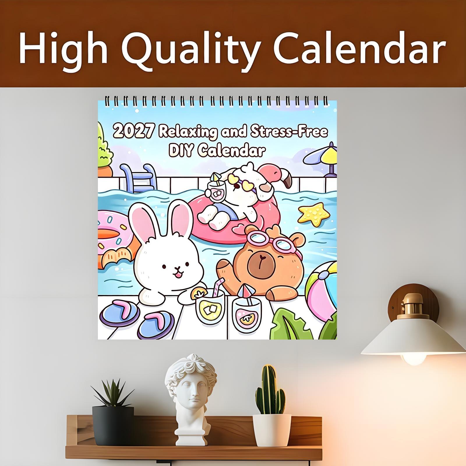 2027 Cute Cartoon Animals DIY Coloring Calendar 12 Months Stress Relief Relaxing Hand-drawn Line Art Desk Calendar Planner for Adults Kids Art Craft Gift,TikTokMadeMeBuyIt,kids calendar,new year calendar,coloring page calendar
