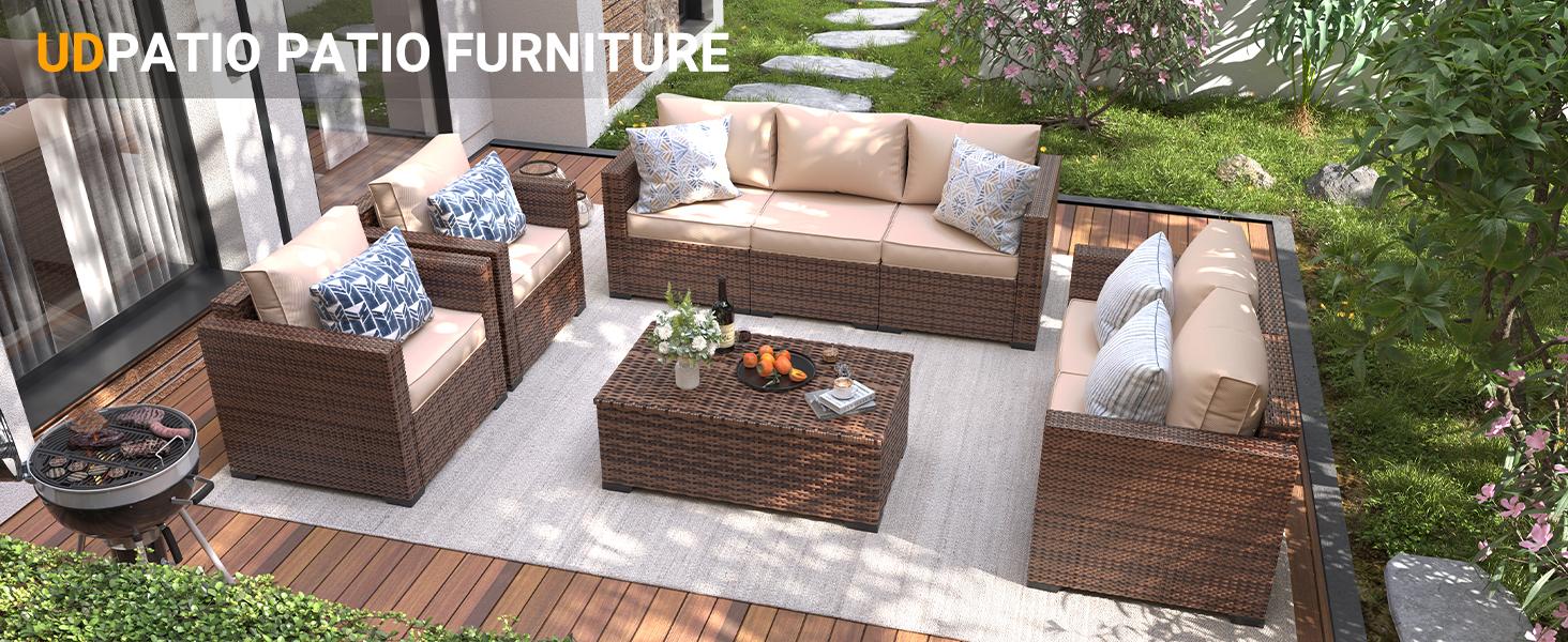 UDPATIO 3-Seat Patio Wicker Sofa, Outdoor Rattan Sectional Couch Furniture Steel Frame w/Furniture Cover Non-Slip Cushion and Deep Seating High UDPATIO 3-Seat Patio Wicker Sofa, Outdoor Rattan Sectional Couch Furniture Steel Frame w/Furniture Cover Non-Slip Cushion and Deep Seating High