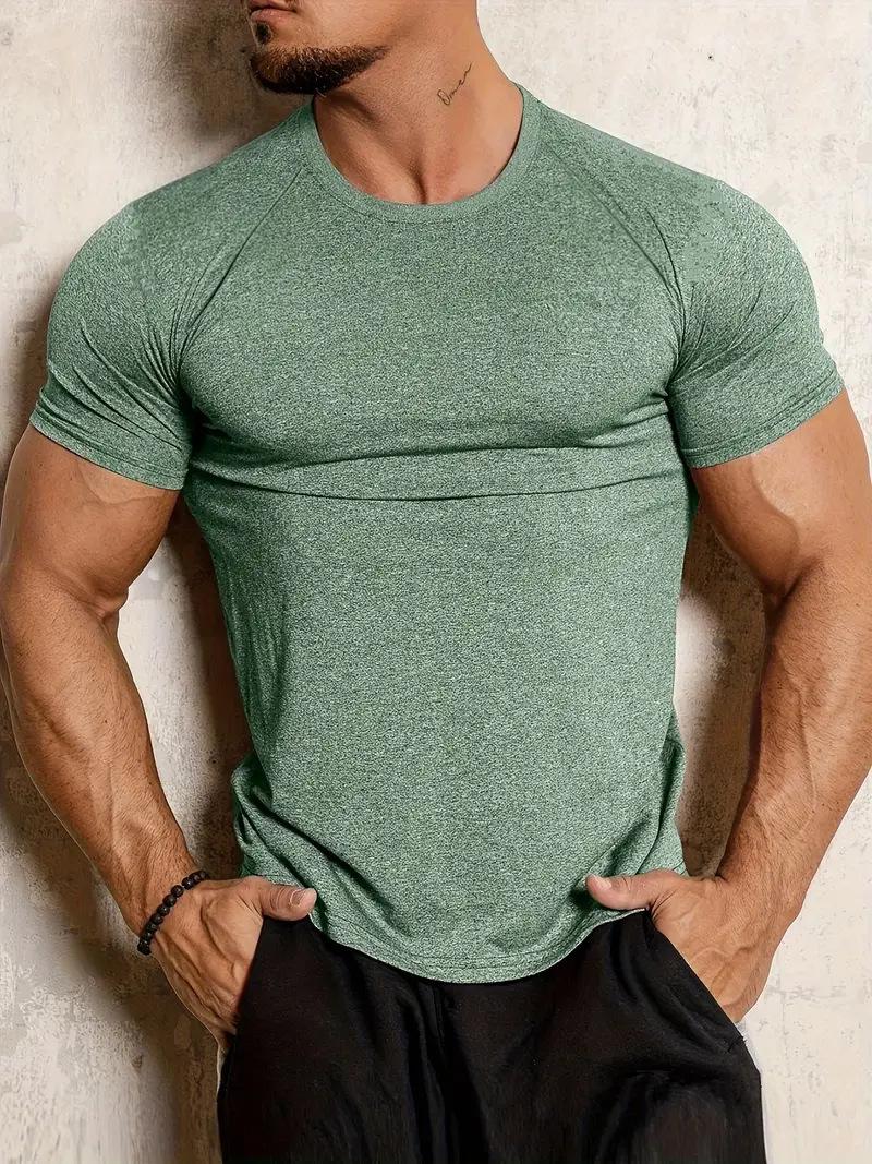 Summer Men's Sports Cationic Quick-Dry Tight-Fitting Round-Neck Stretch Casual Sports T-Shirt