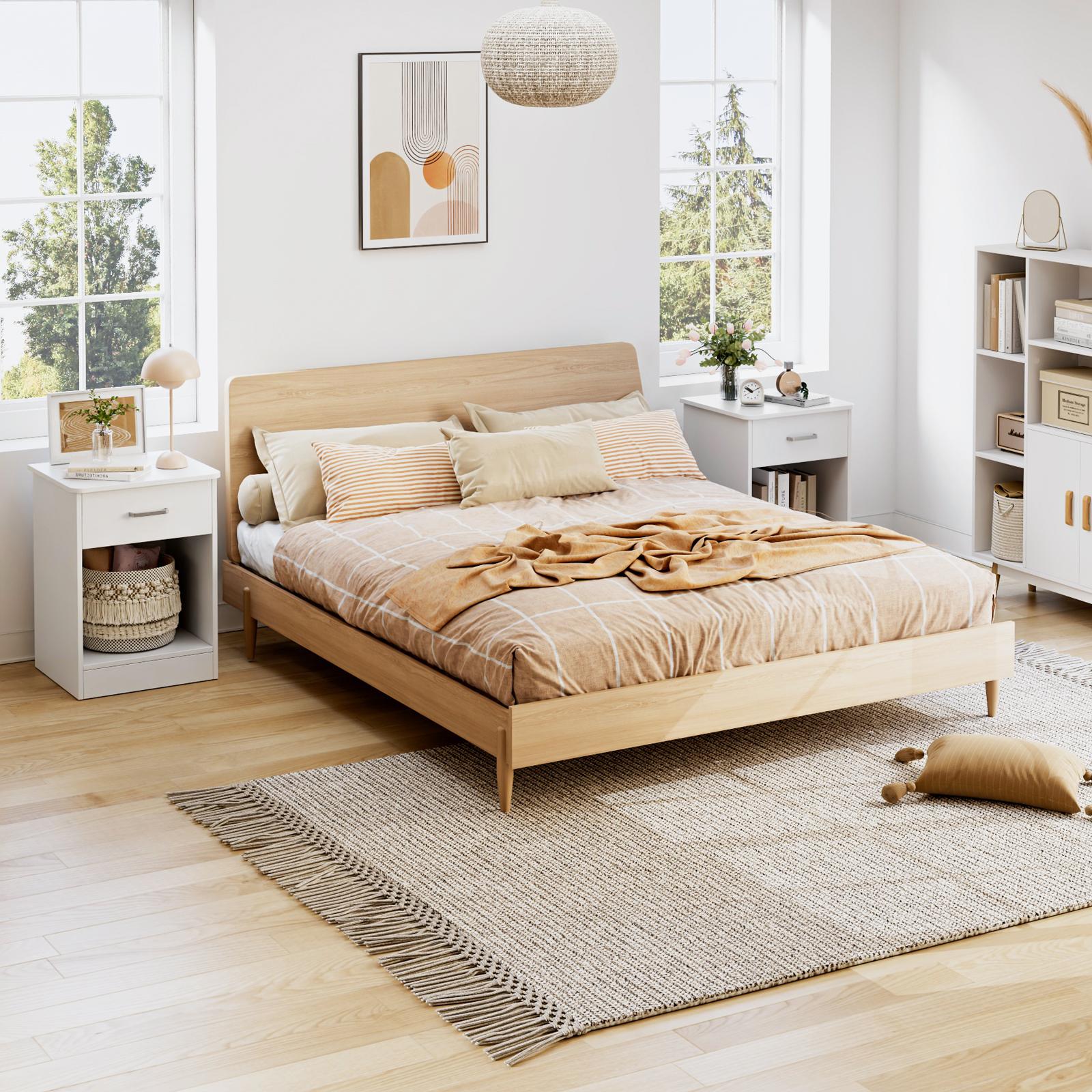 FOTOSOK Nightstand Set of 2, Nightstad with Drawer and Storage Cabinet, Wooden Night Stand End Table Bedside Table for Bedroom, 2 Pcs